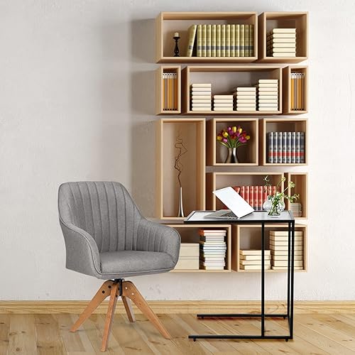 Miniatura 7 de bangtane Mesa auxiliar en forma de C, mesa auxiliar de sofá con parte superior de vidrio templado, mesa industrial con marco de acero sólido, ligera