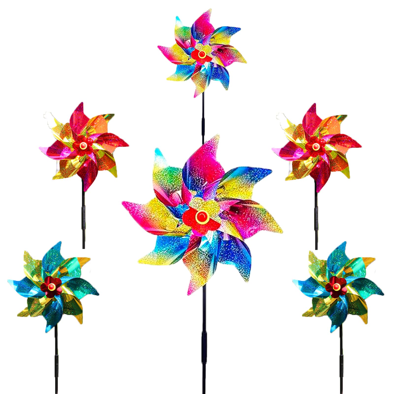 dellyy 6 Pcs Girandole Anti Piccioni Balcone, Girandola Spaventa Uccelli, Mulino a Vento Girandola, Girandola a Vento da Giardino, Uccelli Girandole per Proteggere Giardini