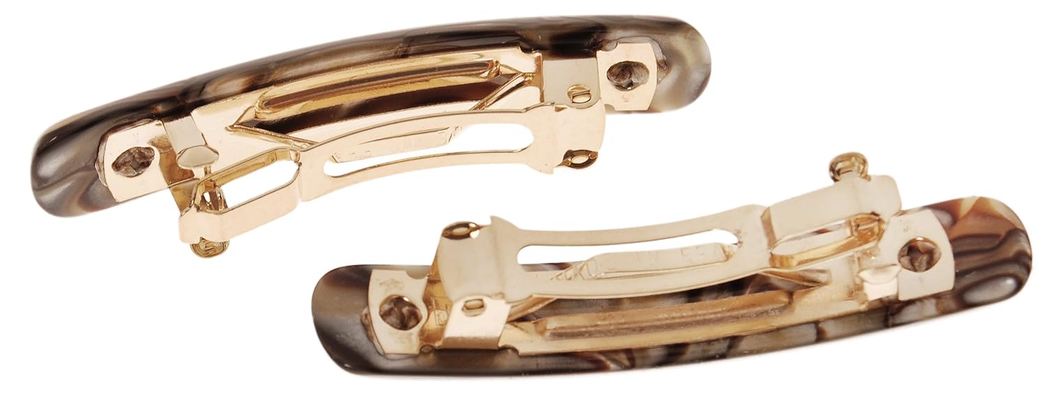 France Luxe Mini Rectangle Barrette Pair, Classic, Handmade French Barrettes for Women, Matching Set of 2 Hair Clips for Everyday Wear, Women’s Hair Accessories, Onyx