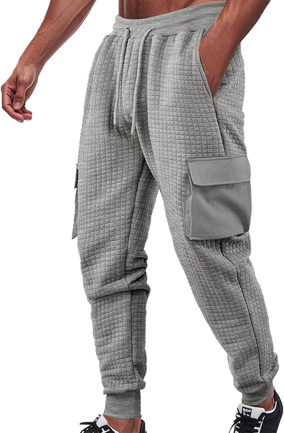 Waffle Sweatpants for Men Solid Color Street Hip Hop Loose Fit Casual Lounge Fall D...