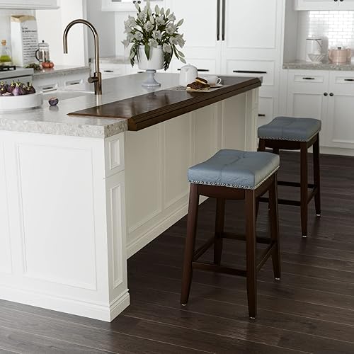 Miniatura 16 de COSTWAY Juego de 2 taburetes de bar, taburete de mostrador sin respaldo de 29 pulgadas de altura con reposapiés, cojín de asiento suave, patas de