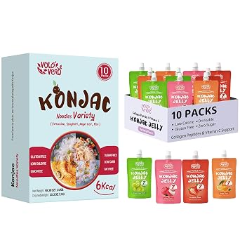 VOLO VERO Konjac Jelly Pouch and Konjac Noodles Variety Pack, 20 Packs, Gluten-Free, Sugar-Free, Keto, Low Calorie, Low Fat, Low GI, Ready-to-Eat Healthy Food Gifts