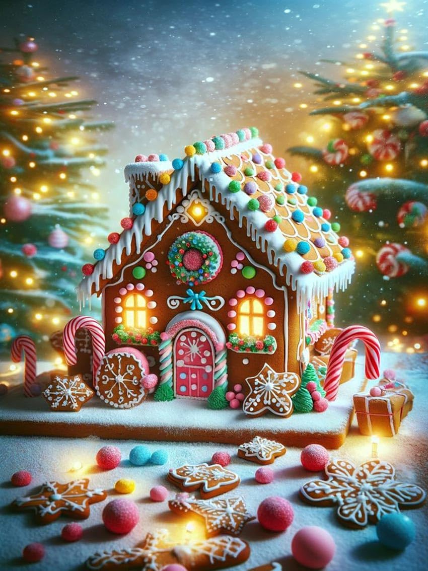 Candy House Diamond Art Kit for Beginners - DIY Full Drill Winter Painting Gem Art Painting Kits 12x16 Inch