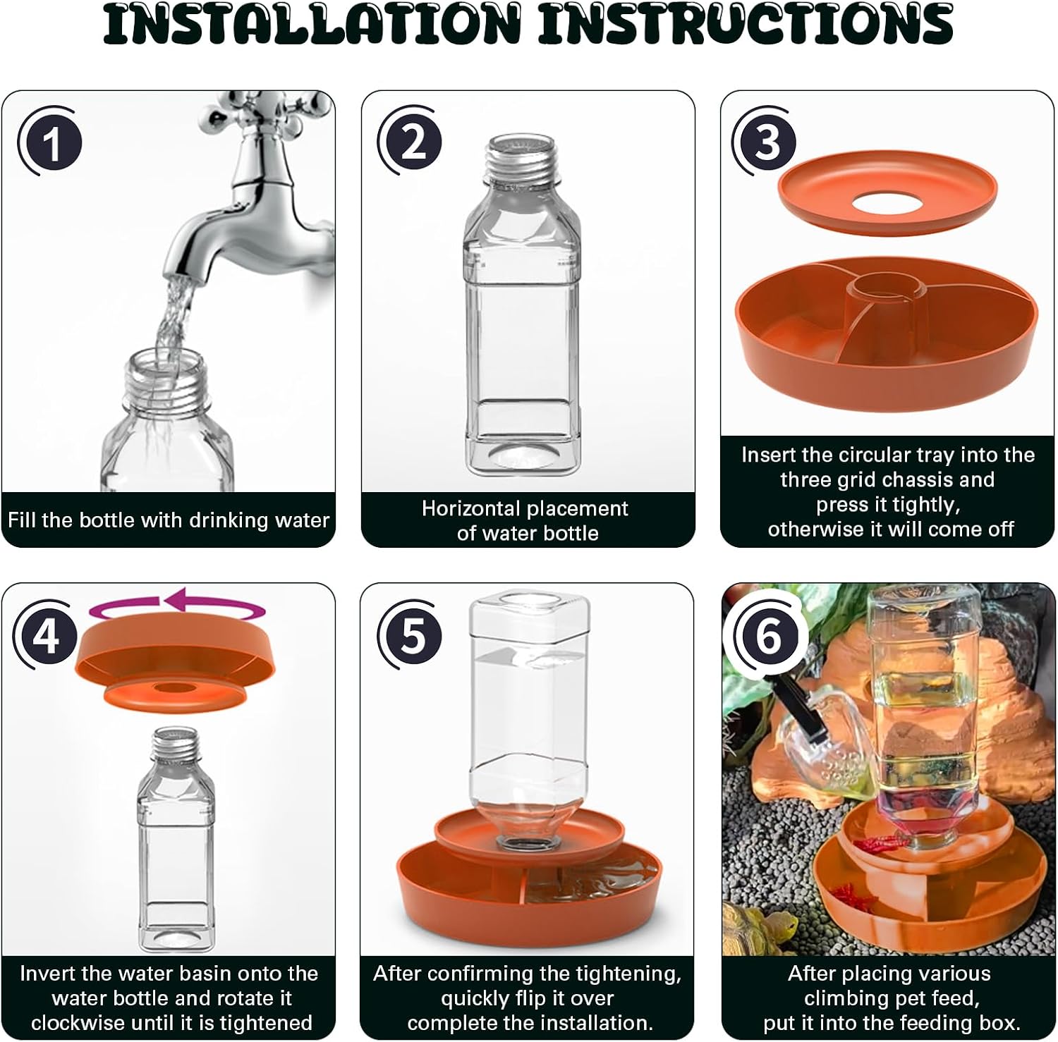2 in 1 Reptile Food Feeders Bowl Water Bottle, Automatic Water Dispenser Reptile Feeder Kit for Amphibian Lizard Bearded Dragon Snake Feeding (Orange) image 5