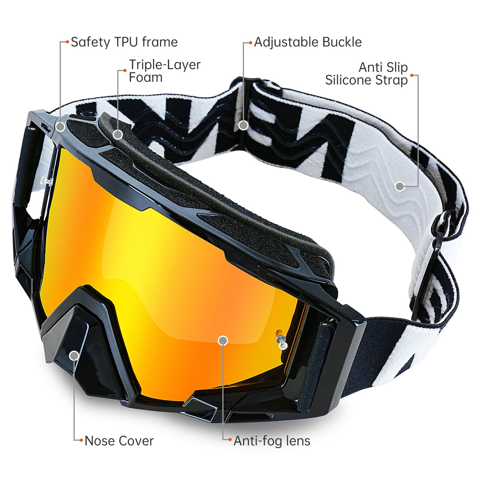 Motocross Brille, Motorradbrille mit Nasenschutz, Skibrille für Damen und Herren, für Outdoor-Sport, als mtb brille
