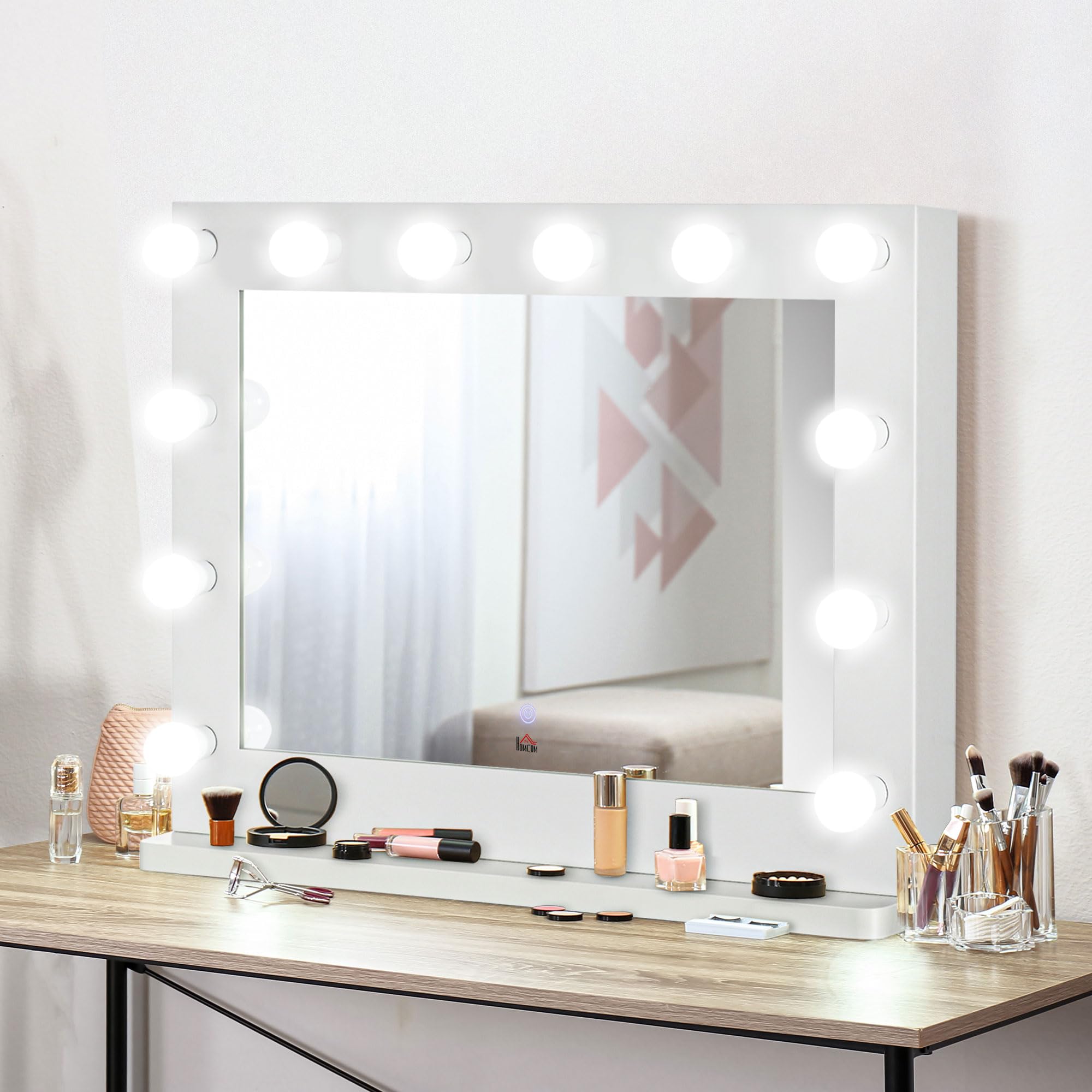 HOMCOM Miroir Maquillage Hollywood LED Lumineux Tactile 80 x 60 cm Blanc