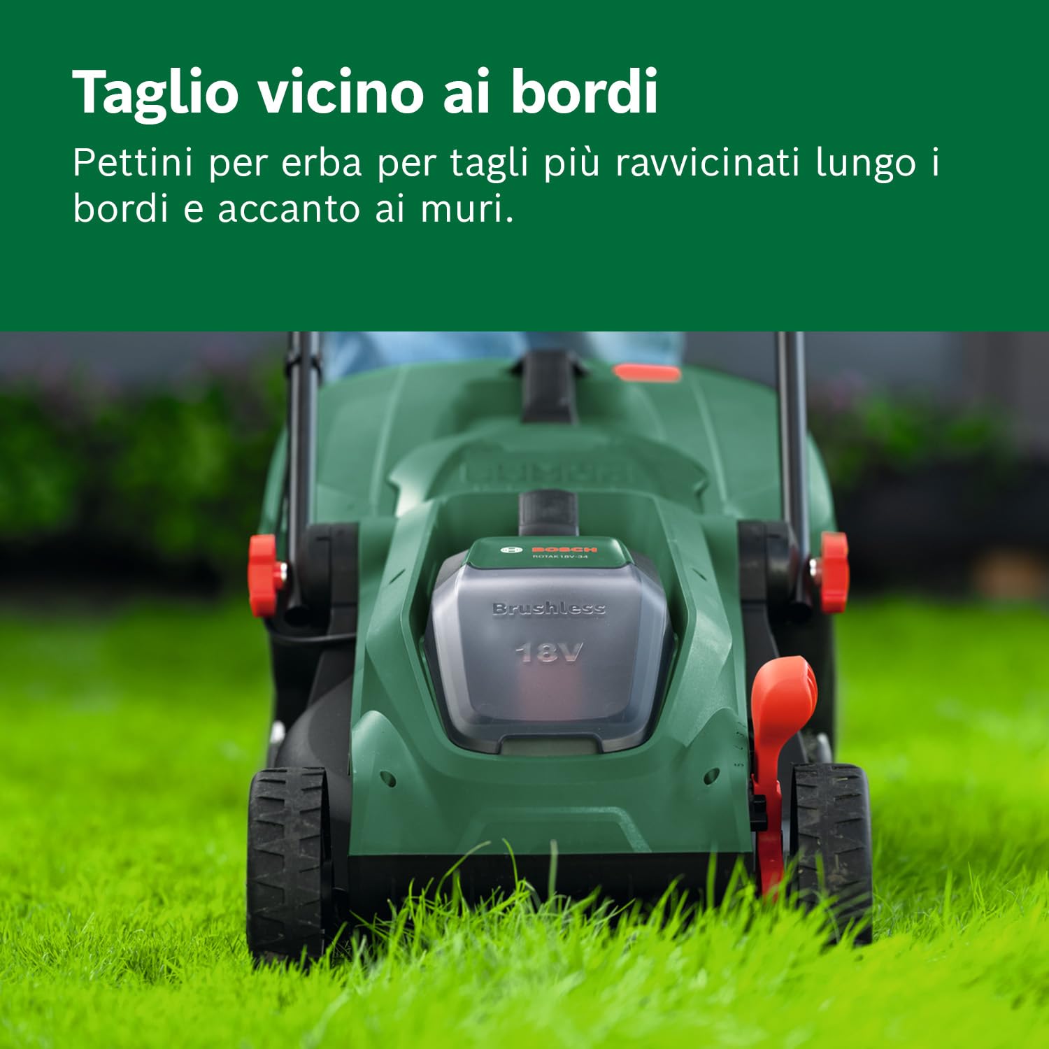 Bosch Rasaerba a batteria ROTAK18V-34 (larghezza di taglio: 34 cm, altezza di taglio: 25-65 mm, sacco raccoglierba in tessuto da 35 l, tappo per pacciame, senza batteria)