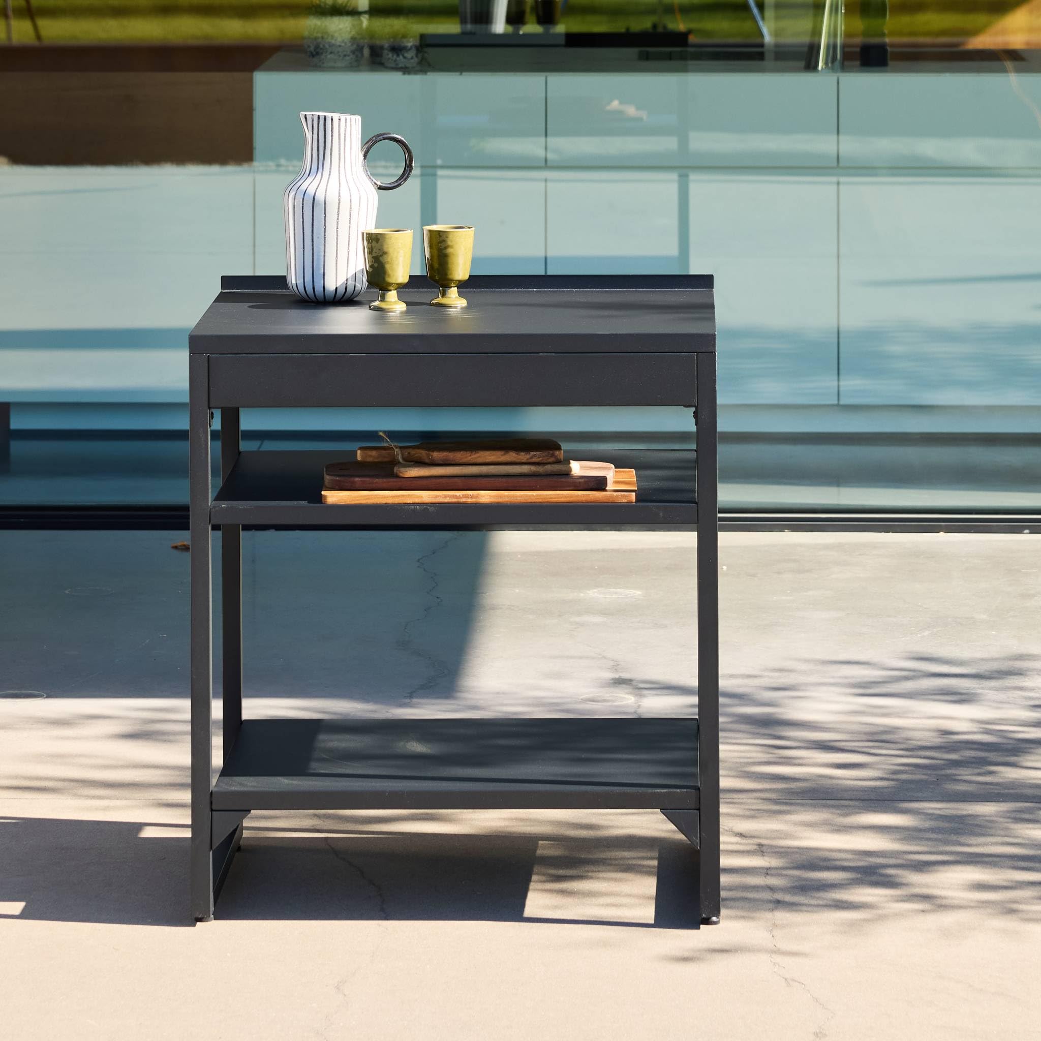 sweeek - Cuisine extérieure acier 2 étagères L80cm noir - Kea