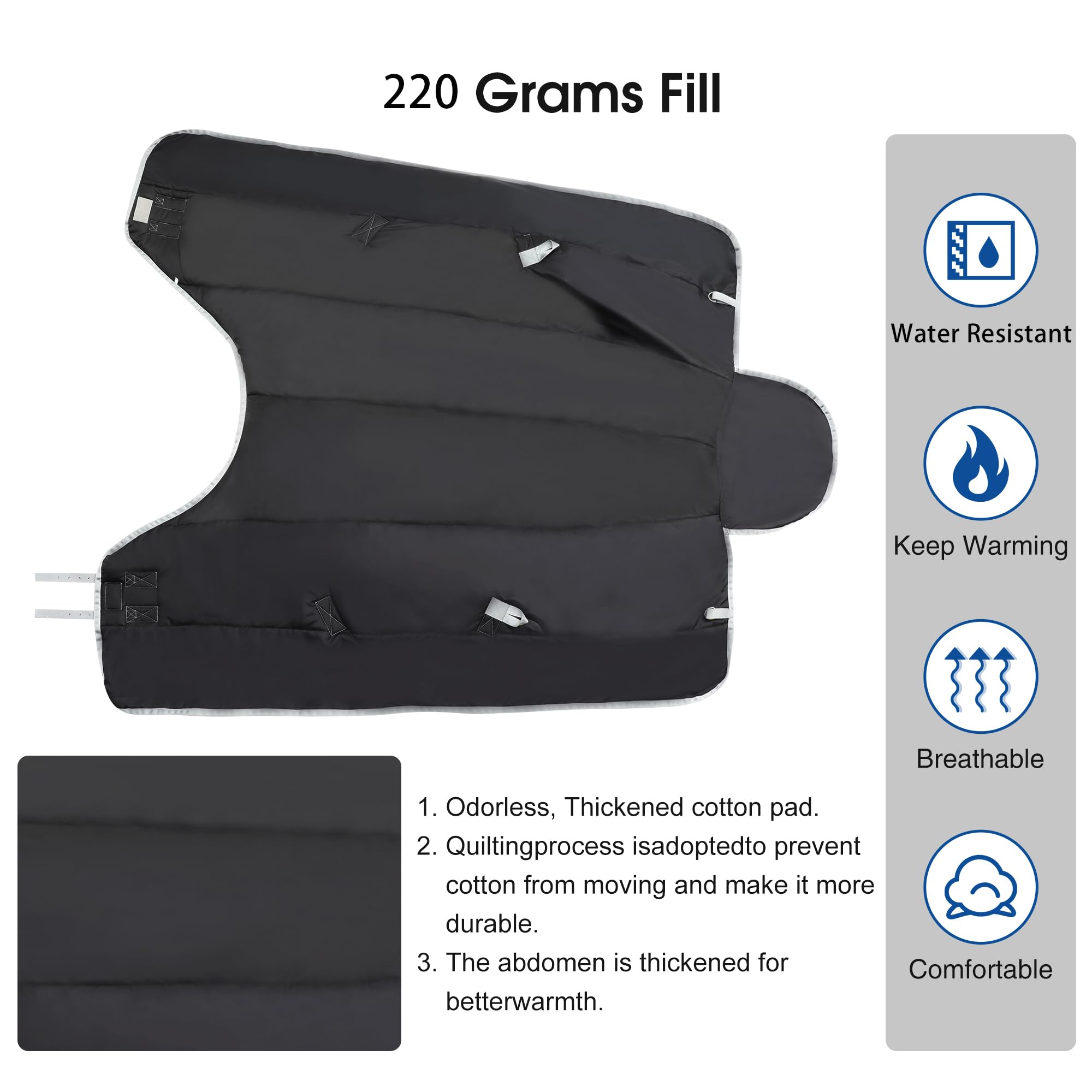 Manta de Caballo 1200D Impermeable para Invierno, 400 g, Forro de Relleno de algodón cálido 1200D, Manta Impermeable de Peso Medio, 145 cm, Azul Profundo