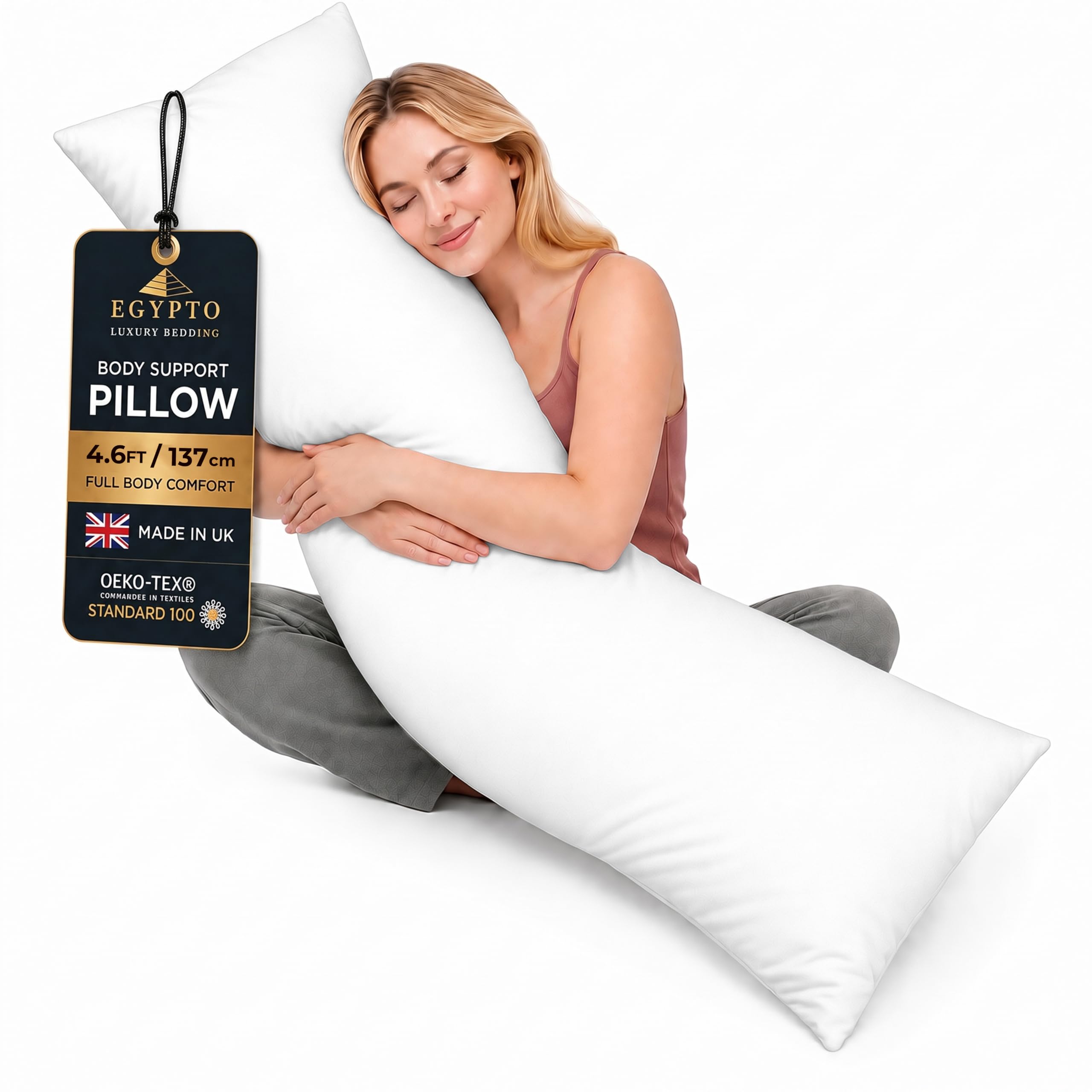 Living Orthopaedic 4ft 6 Bolster Pillow (19”x54”) – Hypoallergenic Long Pillow – Soft & Breathable Full Body Pillow for Back, Neck & Leg Support – Ideal Pregnancy Support with Long Pillow case (White)