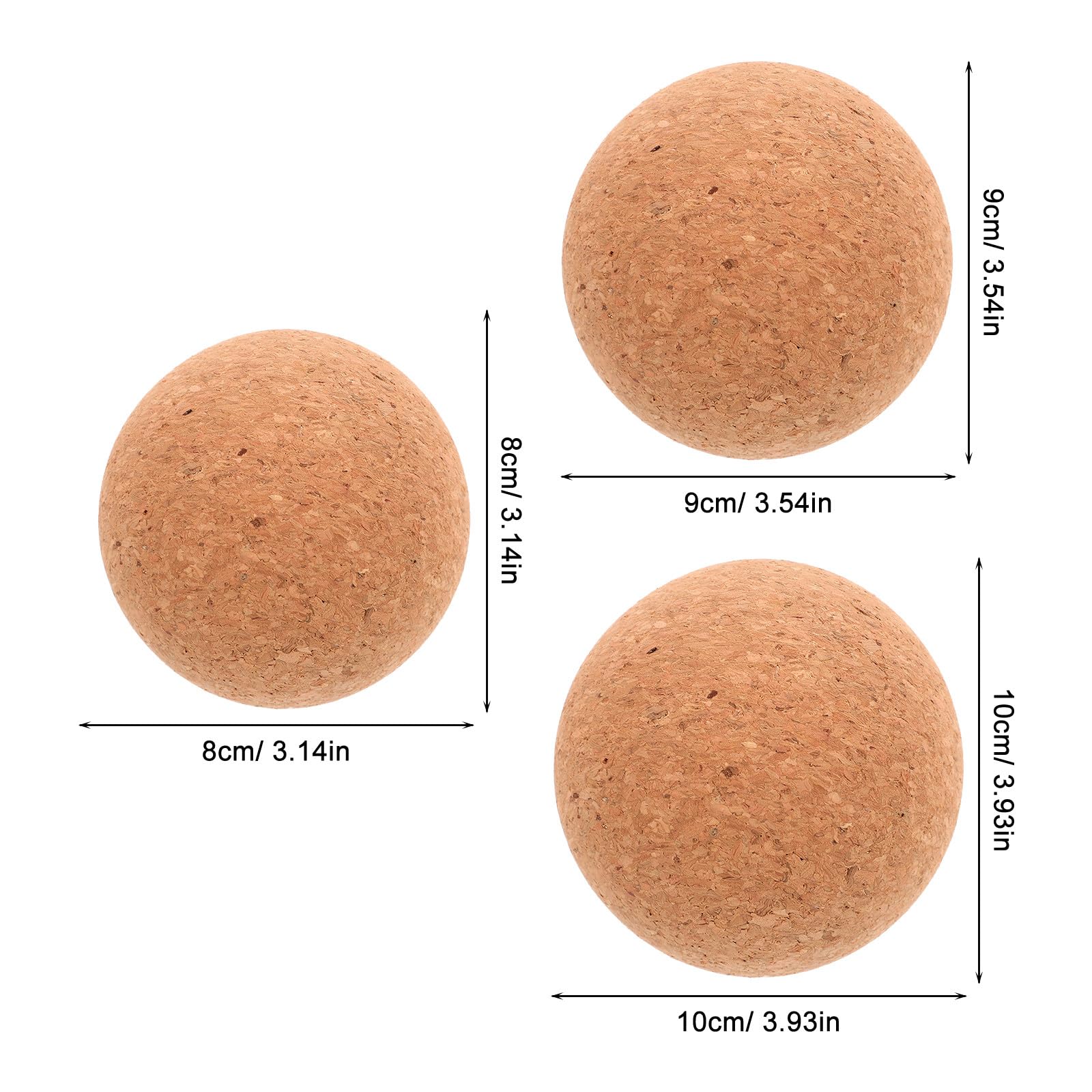 Healvian 3er-Set Kork-Massagebälle für Tiefengewebsmassage – Tragbares Muskelregenerationsgerät, Yoga-Massagebälle 8/9/10 cm zur Entspannung von Rücken, Nacken und Füßen