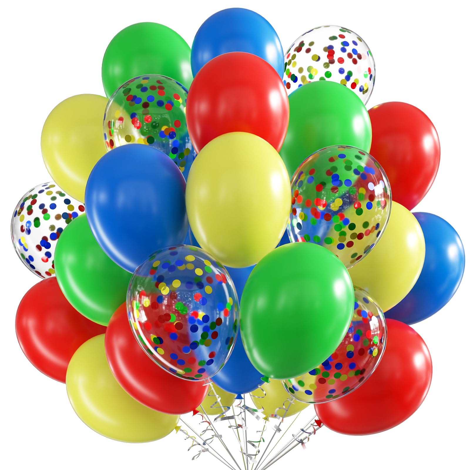 Rainbow Balloons - 12 Inch Multicolor Matte Blue, Red, Yellow, Green Balloons with Colourful Confetti for Kids Birthday, Baby Shower, Carnival Theme Party Decoration — image 1
