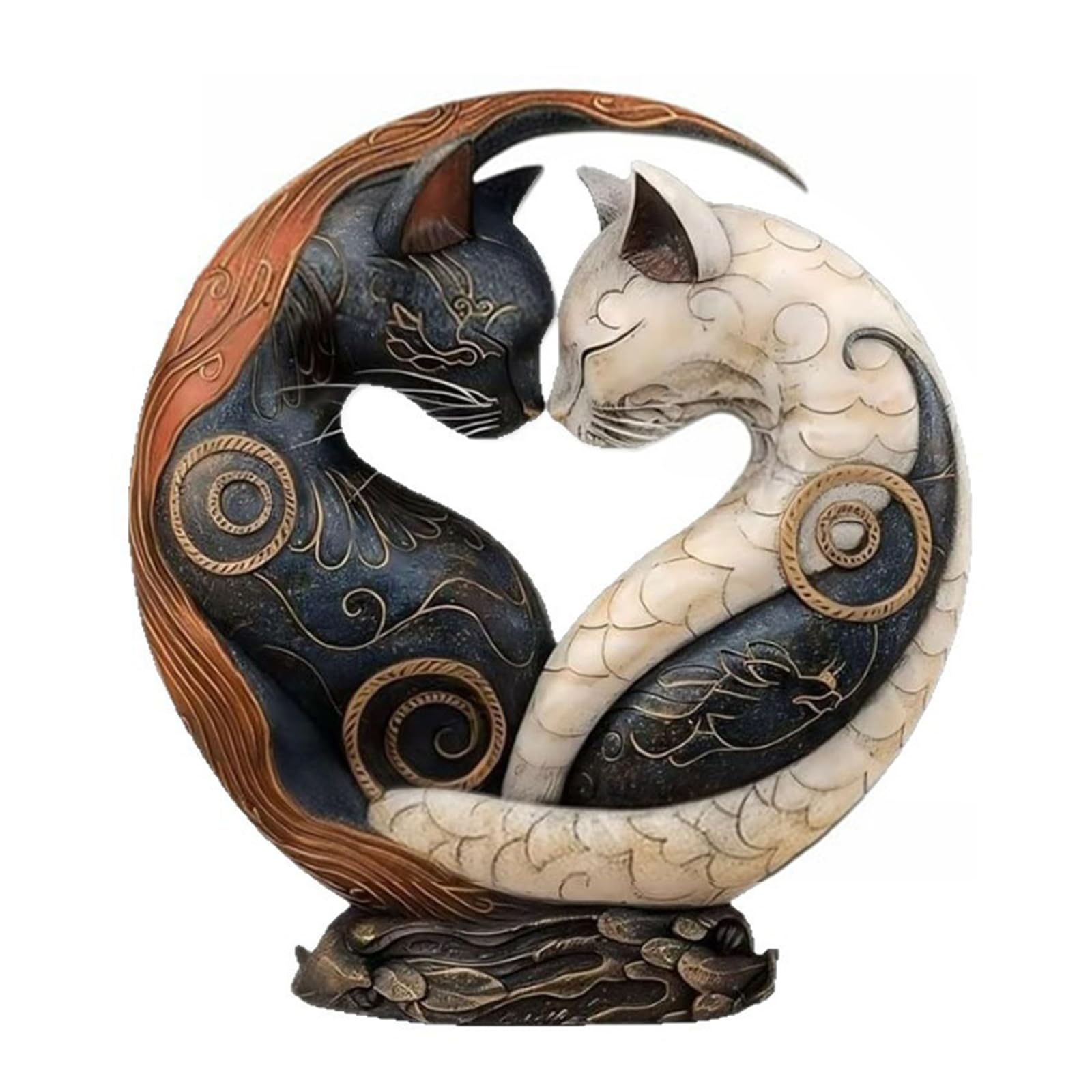 NVOQILIN Black and Yin Yangs Art Desk Decors,Resin Yin Yangs Cat Sculpture Tabletop Ornament for Home Office Decorations