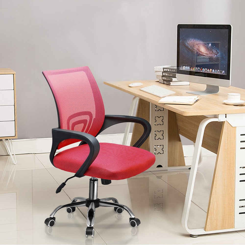 Panana Large Seat Adjustable Ergonomic Desk Chair Metal feet Swivel Office Chair Mid-Back with Lumbar Support Executive Task Chair (Red) - Image 3