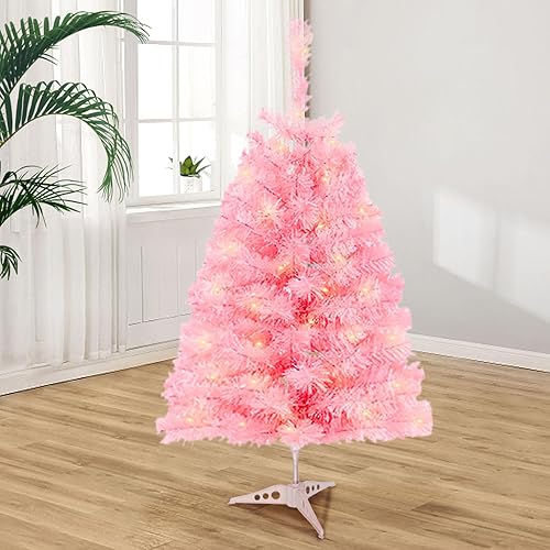 3FT Pink Christmas Tree, Artificial Christmas Tree with 90 Branches Tips and Stand Xmas Pine Tree for Holiday Home Office Party Decoration, Easy to Assemble