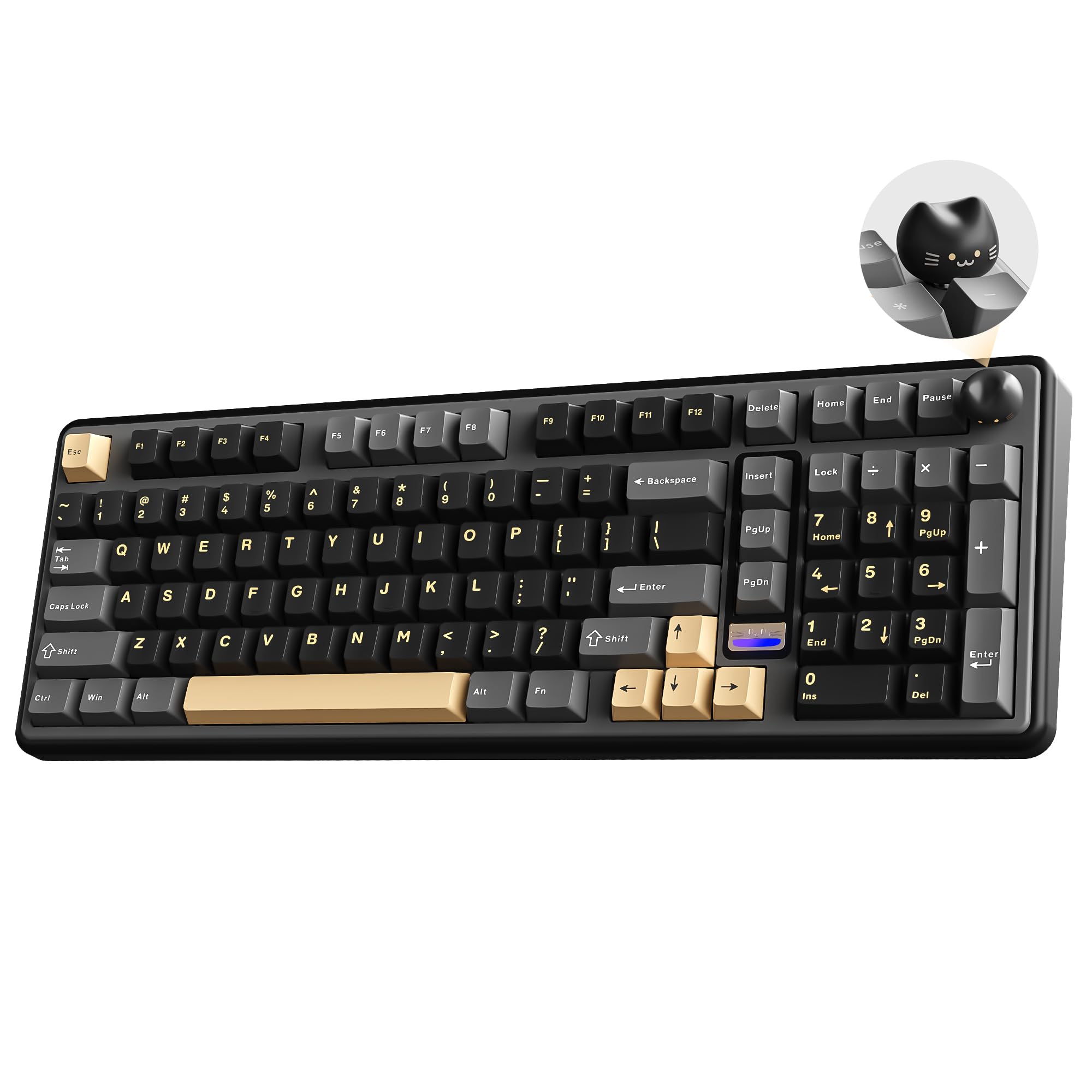 YUNZII B98 Pro Clavier Mécanique Gaming sans Fil (Noir, Candy) | 96% avec Pavé Numérique et Molette Chat, Bluetooth 5.0/2.4G/USB-C, Gasket, Hot-Swap, RGB, QWERTY, pour Win/Mac