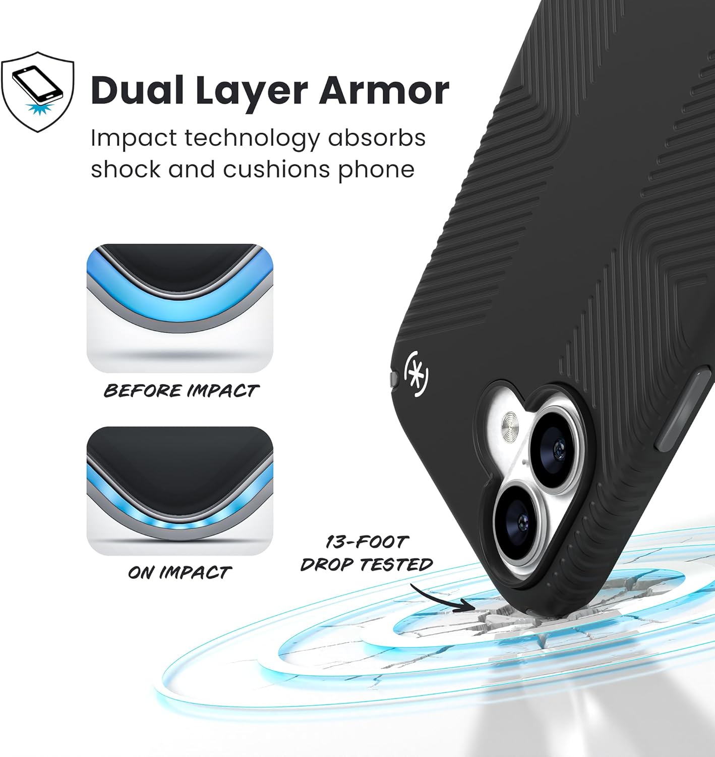 Speck PRESIDIO2 Grip for iPhone 17 Case, Slim Protective Case, Black/Slate Grey/White - Image 3