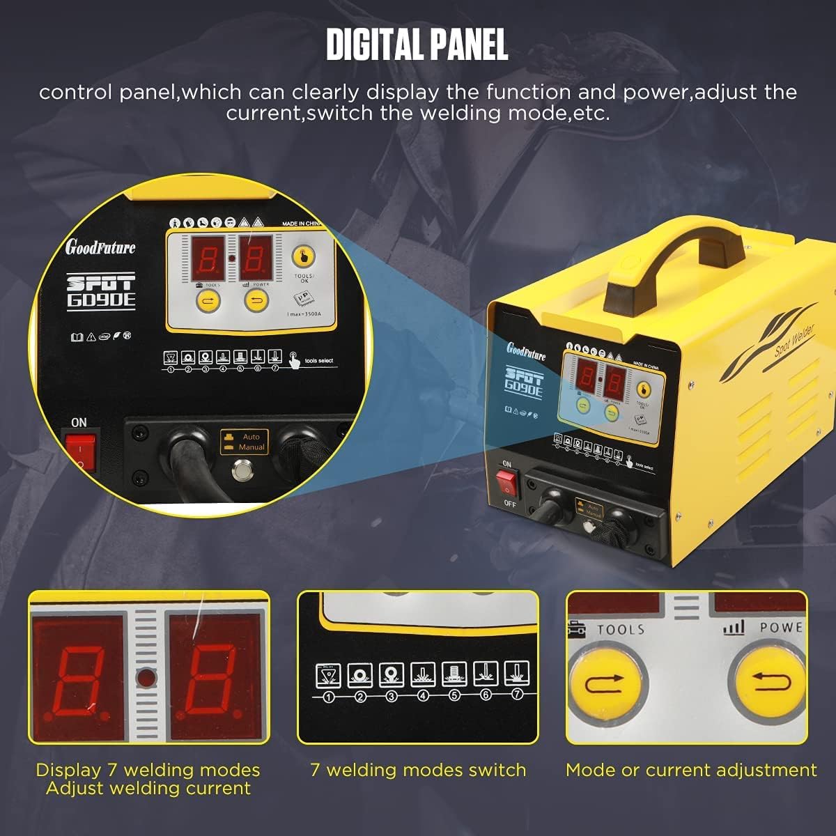 Creative Product Dent Puller 7 Welding Modes Spot Welder Car Dent Puller Overheating Protection/Efficient Cooling Dent Removal Kit 110V 3500A Stud Welder Dent Puller Kit,Digital Panel,Current Control,Energy Saving