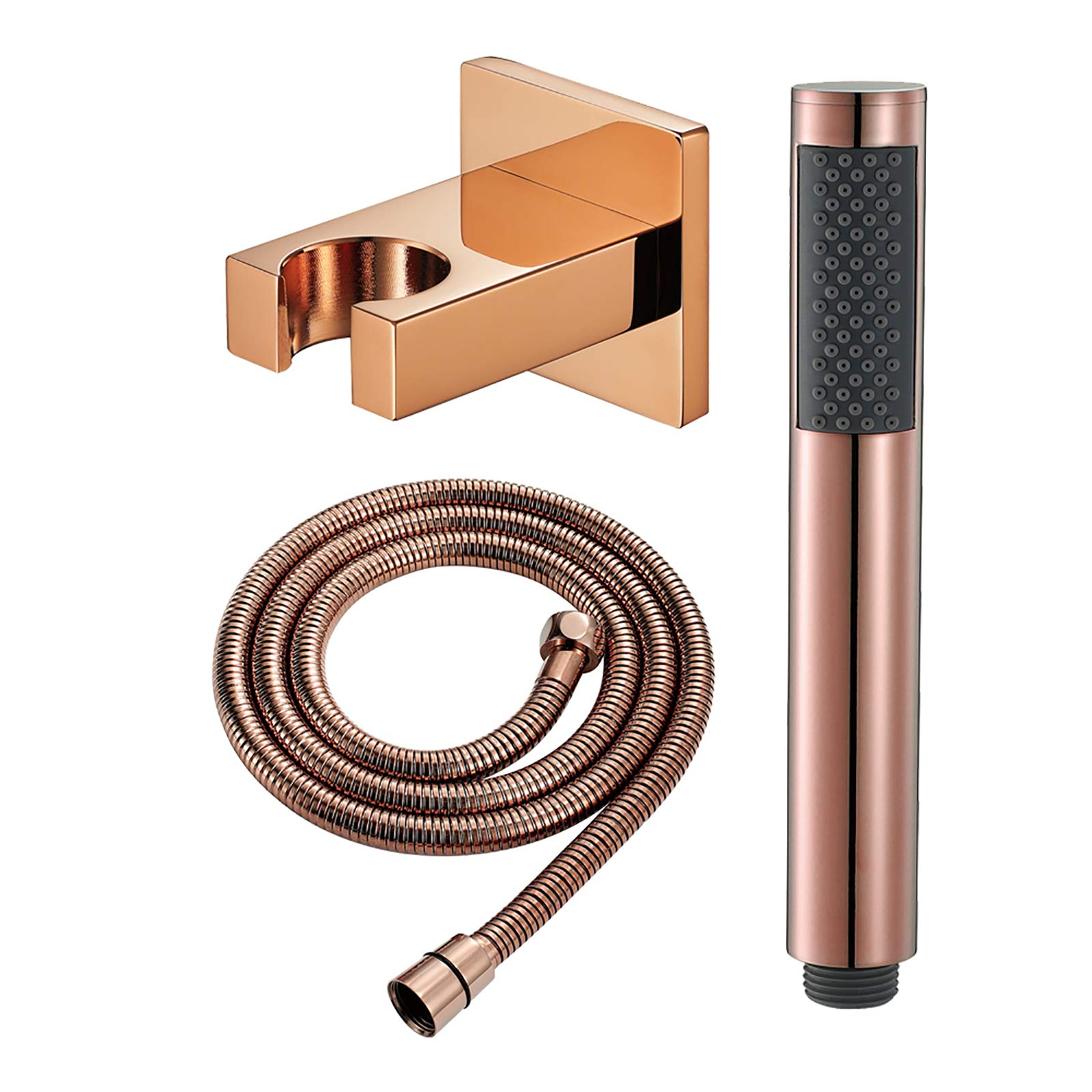 Oro Rosa Alcachofa de Ducha Alta Presión Cabezal de Ducha, Universal Latón Ducha de Mano con 1.5M de Acero Inoxidable Tubo Flexible y Latón Soporte