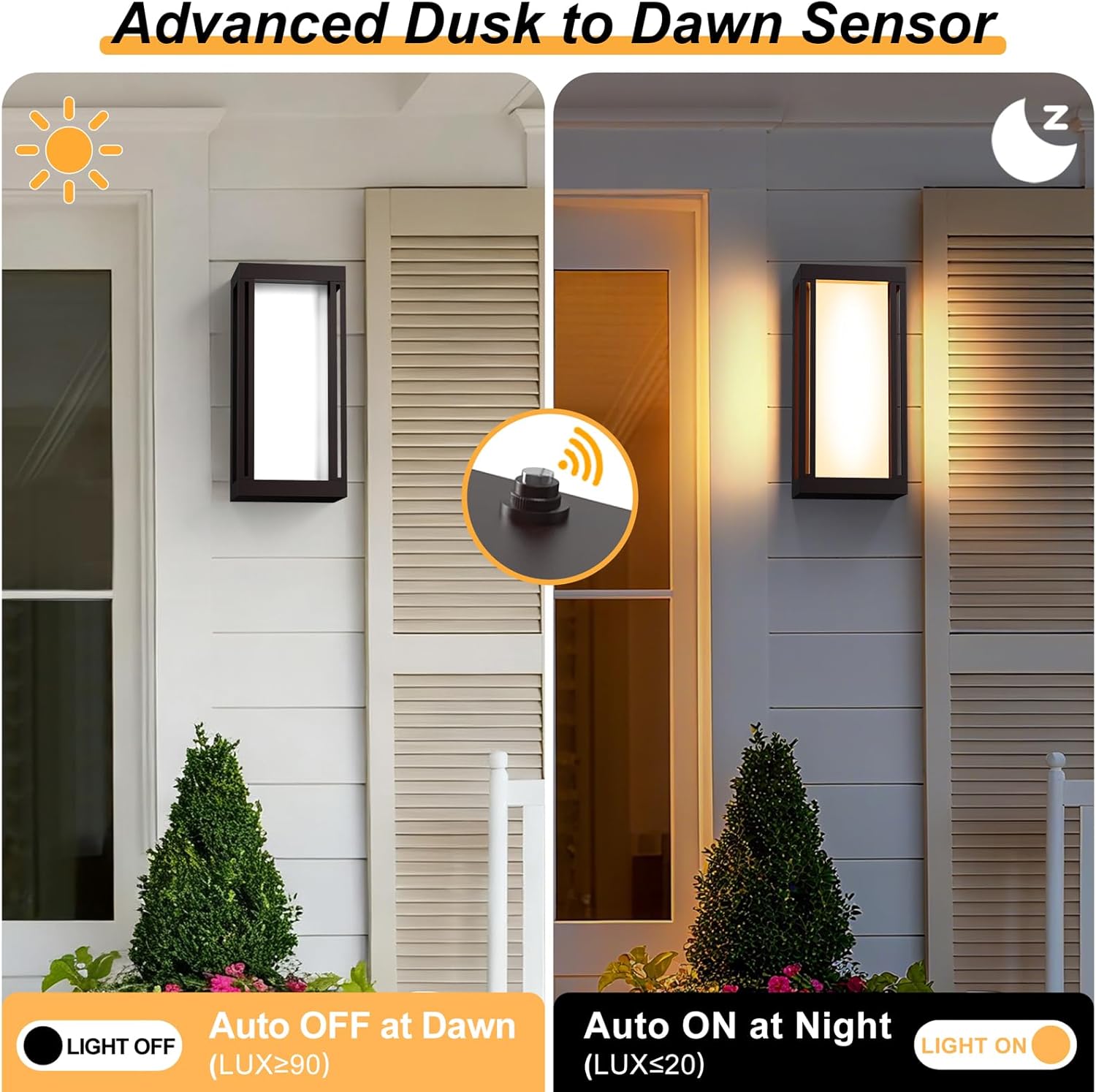 Dusk to Dawn Outdoor Wall Sconce, 3000K LED Outdoor Wall Lights Fixture for Patio, Waterproof Wall Mount Outside Light, 14.5in Outdoor Lanterns for Home, Porch, Front Door, 1 Pack