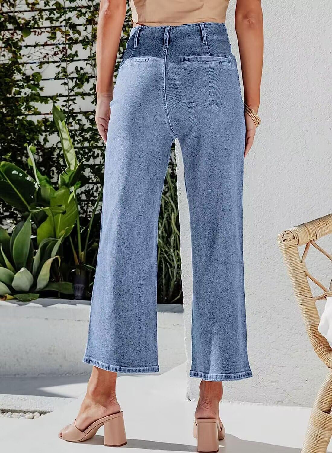 chouyatou Women's Fashion Button Up High Waisted Crop Jeans Business Casual Denim Pants Trousers
