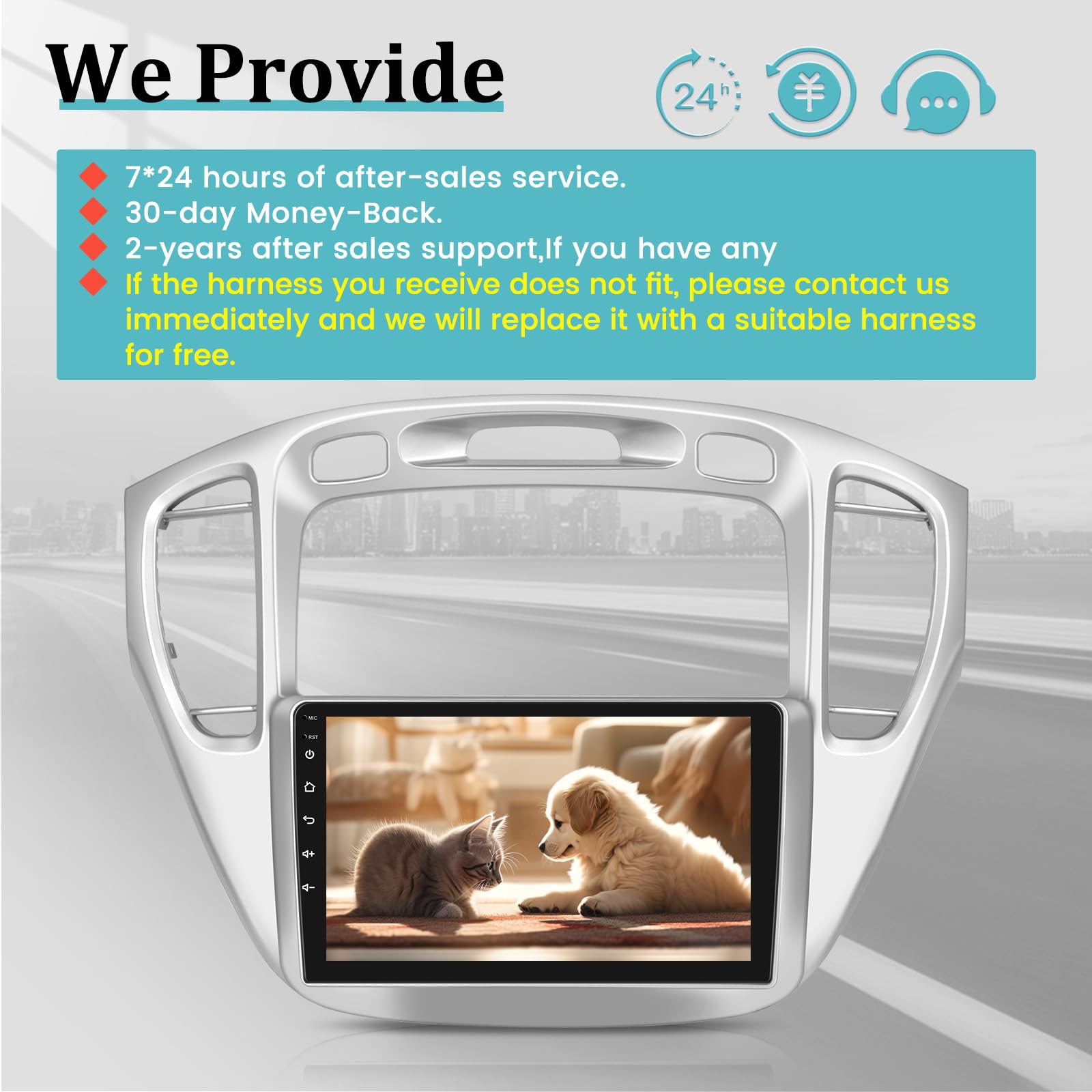 [2+64G] Android 13 Car Stereo for Toyota Highlander 2000-2007 - Wireless Apple Carplay & Android Auto - 9 Inch Touchscreen Car Radio with WiFi GPS Navigation Bluetooth SWC + AHD Backup Camera