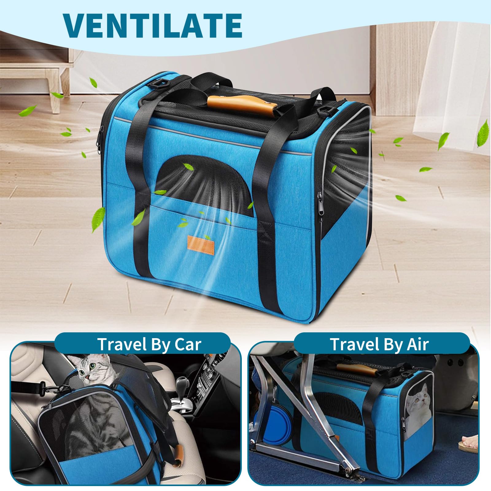 PETCUTE Trasportino per Cani e Gatti, Portabile e Pieghevole Trasportino per Gatti con Tracolla Regolabile, Borsa Trasportino per Piccolo Animale Domestico,Tappetino Rimovibile,per Viaggio in Aereo