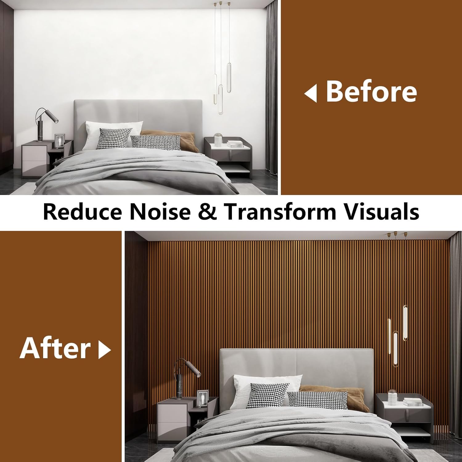 Soundproof 3D Slat Wall Panels 4-PACK 94.5"x11.8" MDF Acoustic Panels with Realistic Wood Grain for Noise Reducing Decor(WALNUT)