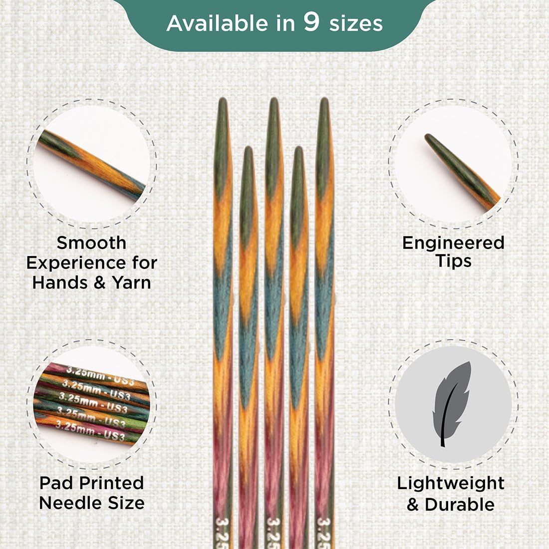 KNITPRO Symfonie Double Pointed Needles 4" (10cm) | 3.25mm