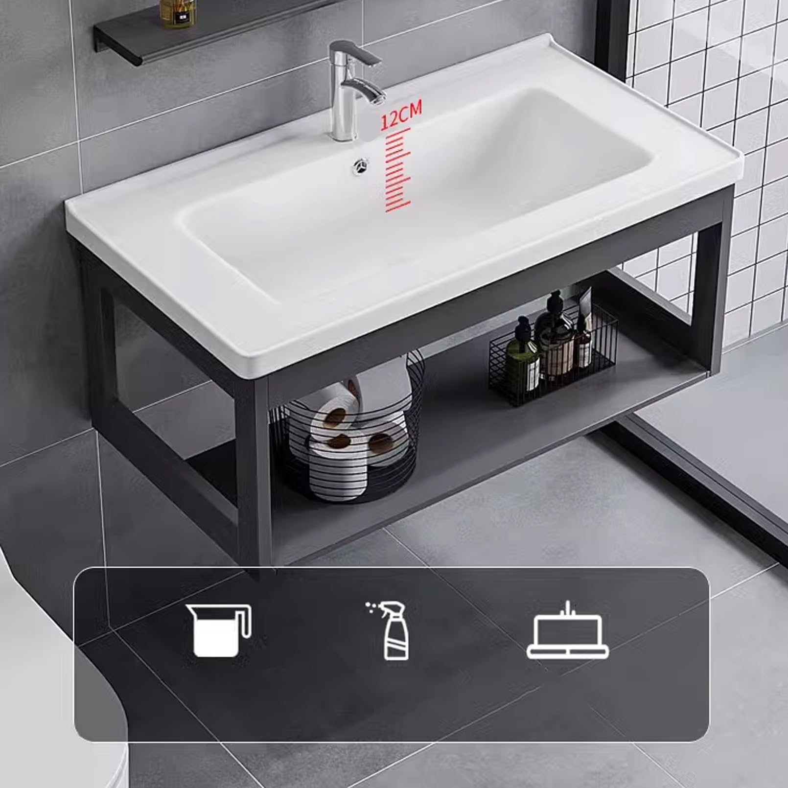 Zestaw do umywalki łazienkowej do małych pomieszczeń, zestaw ścienny z kranem i odpływem, umywalka ceramiczna