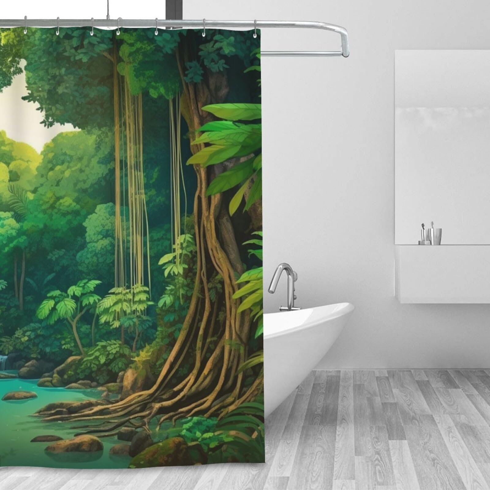 Rideau de douche imperméable en tissu 183x183 cm lavable motif jungle
