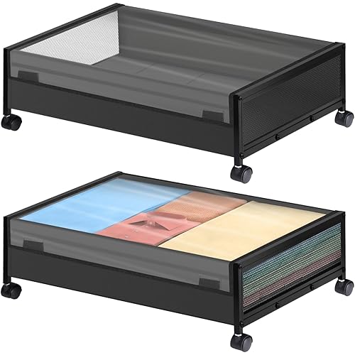 Under Bed Storage with Wheels, 2 Pack Containers, Large Rolling Lid, Bedroom Organizer for Clothes, Shoes ,Toys, Books, Bedding, Blankets BLACK