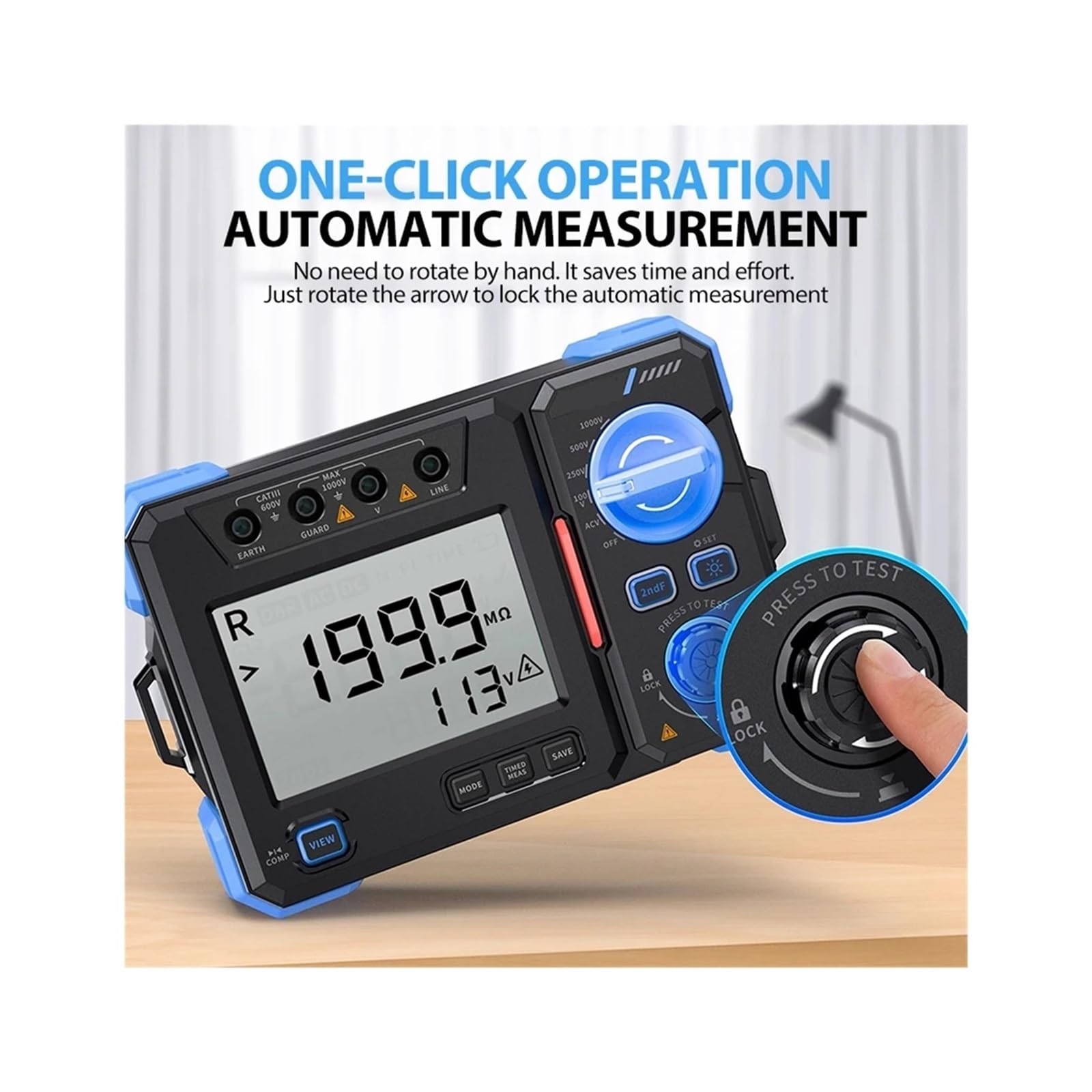 Tester Kabli Sieciowych, Miernik Rezystancji - Tester Izolacji 1000V 20GΩ Megomomierz | Pomiary AC/DC, Automatyczne Rozładowanie