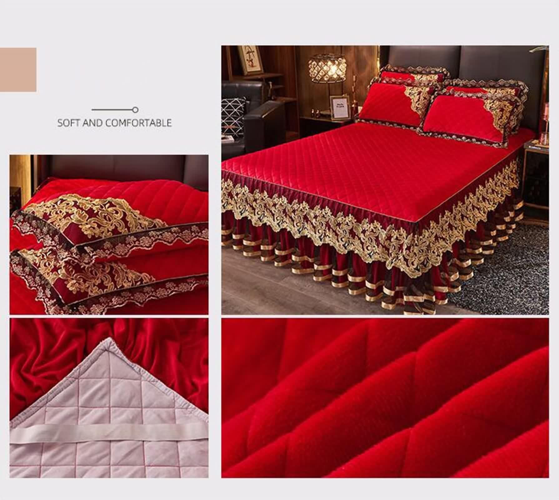 Spannbetttuch 150X200 Warm, Spannbetttuch Winter Rot Polyester Einfarbig mit Gesticktem Spitzenmuster Spannbettlaken 1 Stück