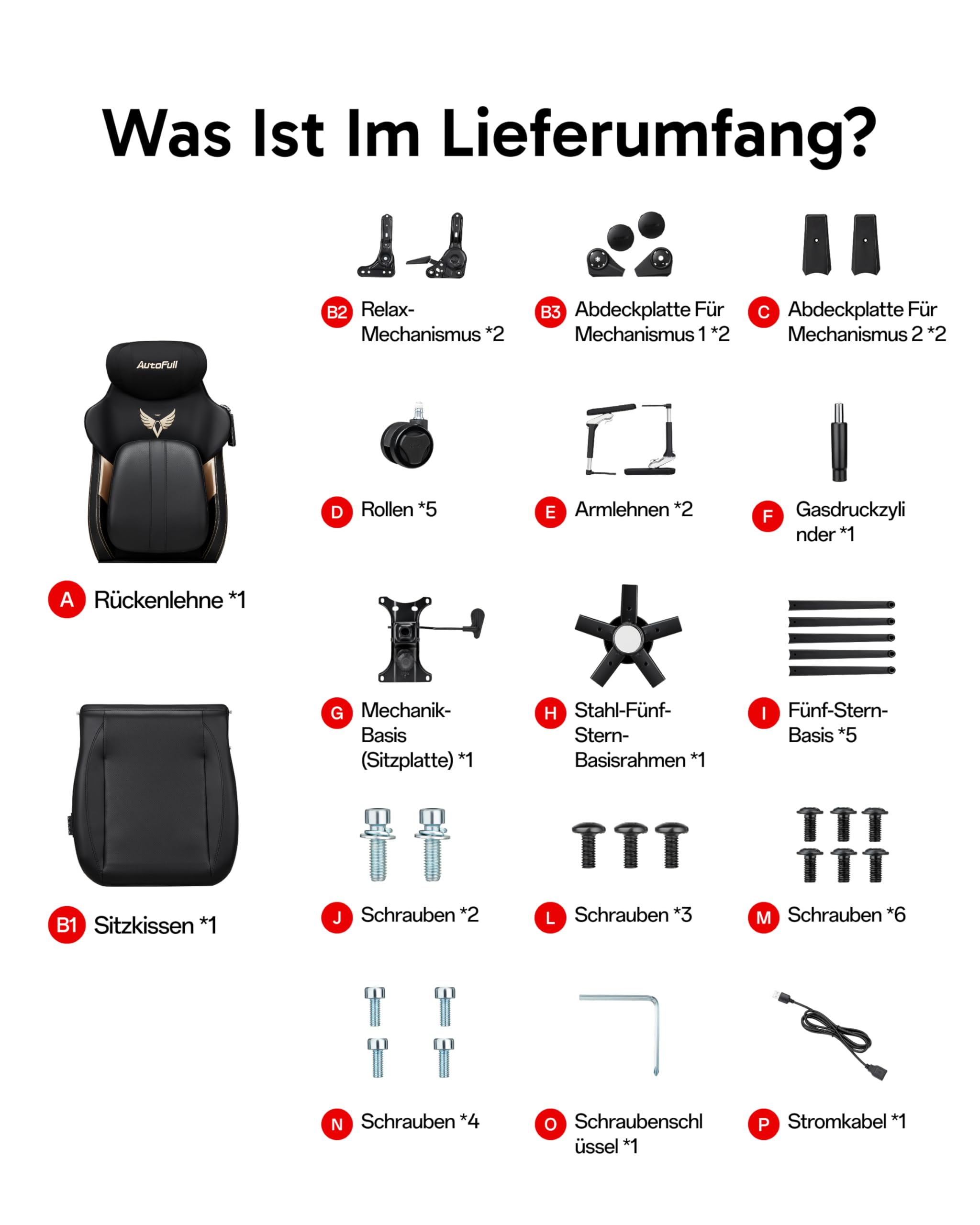 AutoFull M6 Ultra 2.0 Gaming Stuhl mit Massage, Schwarz | Heizung & Kühlung, adaptive Lordosenstütze, Fußstütze, 3D Kopfstütze, 360° Armlehnen, belastbar bis 150 kg