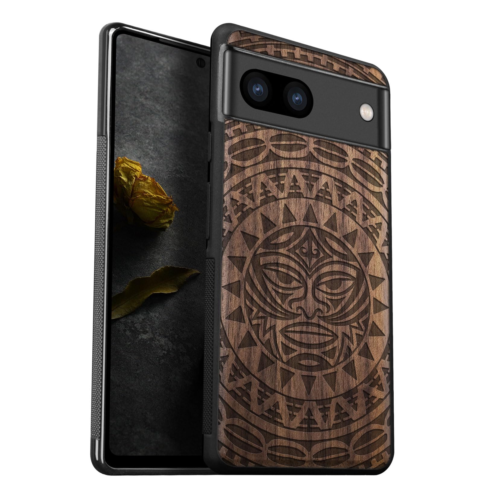 Funda Original Pixel 7a Carveit Funda De Compatible Con Google Pixel 7a Carcasa [Madera Y Silicona Híbrido Funda] Absorción De Impacto Para Pixel 7a Funda Estético Case (Rosa-Susurros De Alfabetos Pixel 7a