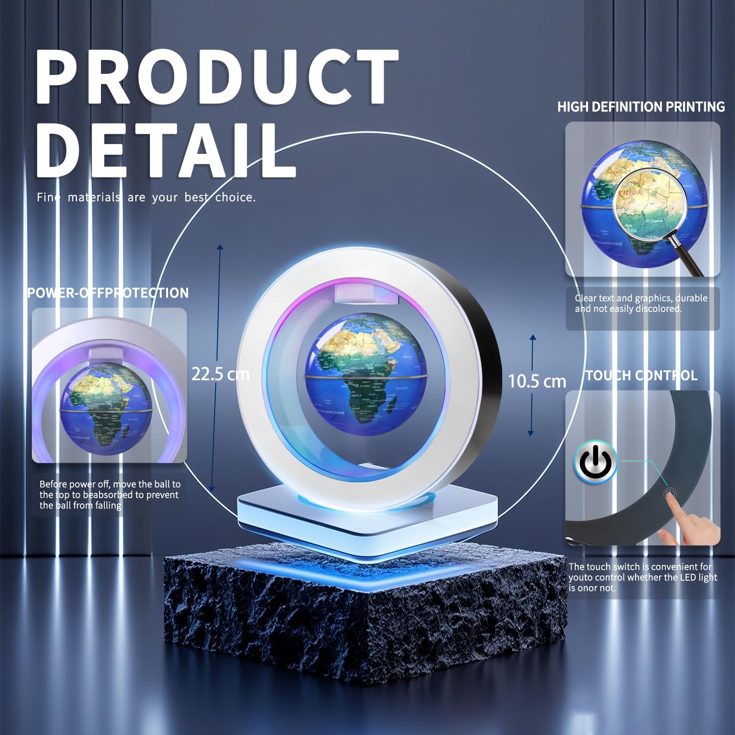 Globe terrestre en lévitation magnétique avec lumières LED, Utilisé pour la décoration de bureau, de la maison et du bureau, un gadget high-tech qui peut être offert comme cadeau de vacance