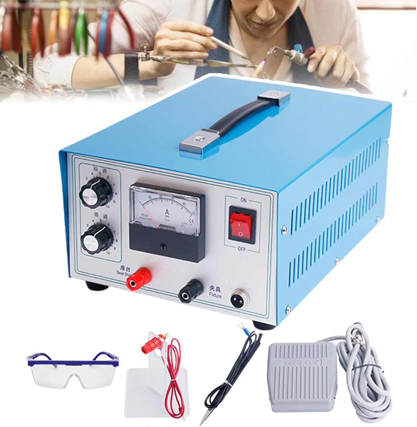 Jewelry Automatic Spot Welding Machine, Jewelry Welder Kit,Portable Jewelry Welding Machine,Welding Range 0.4-1.0mm/0.6-1.2mm/0.3-1.5mm,Spot Welding Equipment,with Foot Pedal,30A