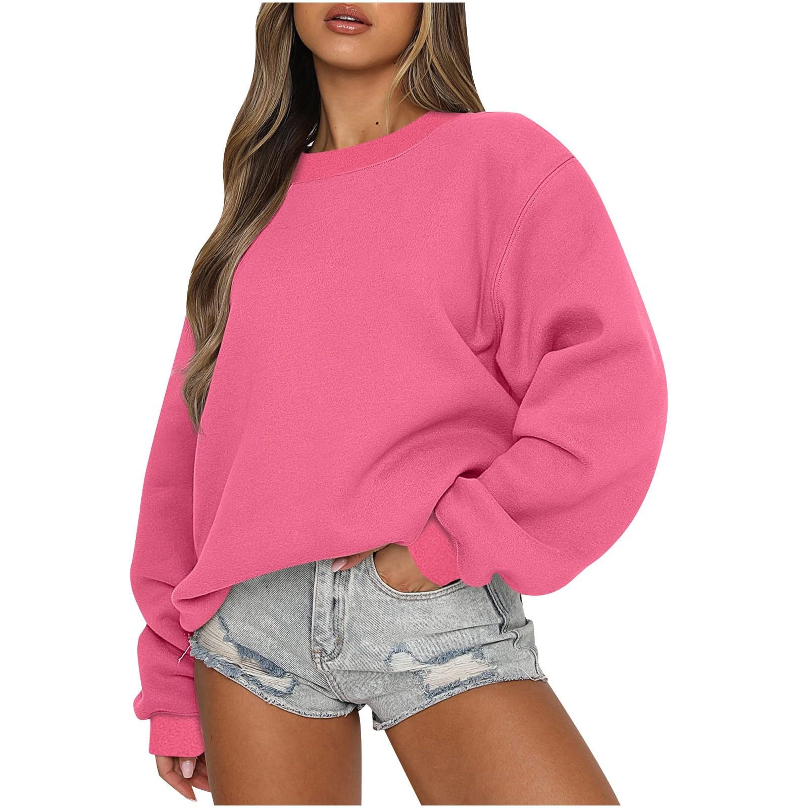 ZsaeSM Oversized Crewneck Sweatshirts Women Long Sleeve Fleece Pullover Tops Fall Y2k Sweater Cute Hoodies for Teen Girls