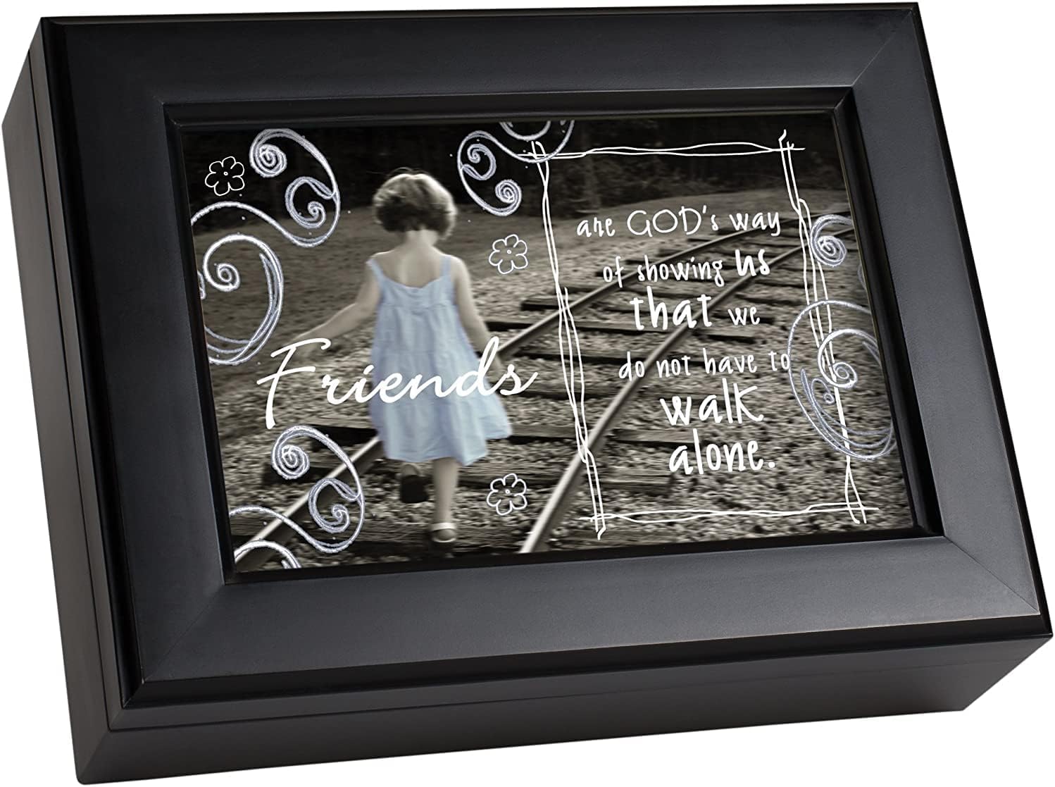 Cottage Garden Friends Gods Way of Showing Matte Black Jewelry Music Box Plays What Friends are for