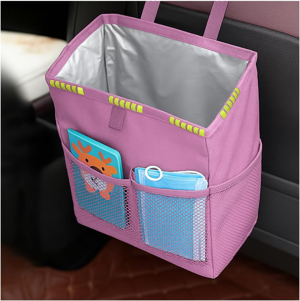 Car Trash Bag, Leak-Proof Large Capacity 3.4 Gallons Hanging Vehicle Trash Bin with Storage Pocket, Multipurpose Portable Auto Garbage Bag for Travel, Universal Fit (Black)