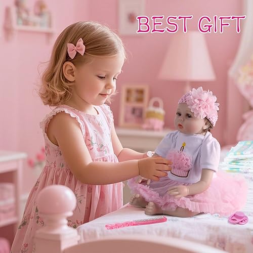 Miniatura 6 de Ropa de muñeca Reborn de 11 piezas, vestido rosa para muñecas Reborn de 17 a 22 pulgadas, ropa de bebé niña, pañal, accesorios de cama suave