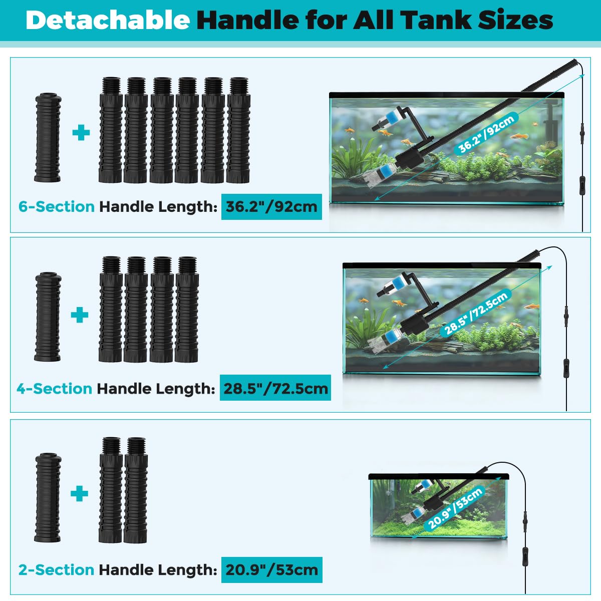 fishkeeper Elektryczny odkurzacz do akwarium 30 W, regulowany 1800 l/h, pompa do wymiany wody 8 w 1, z wężem do czyszczenia piasku, żwiru, filtrowania, cyrkulacji wody