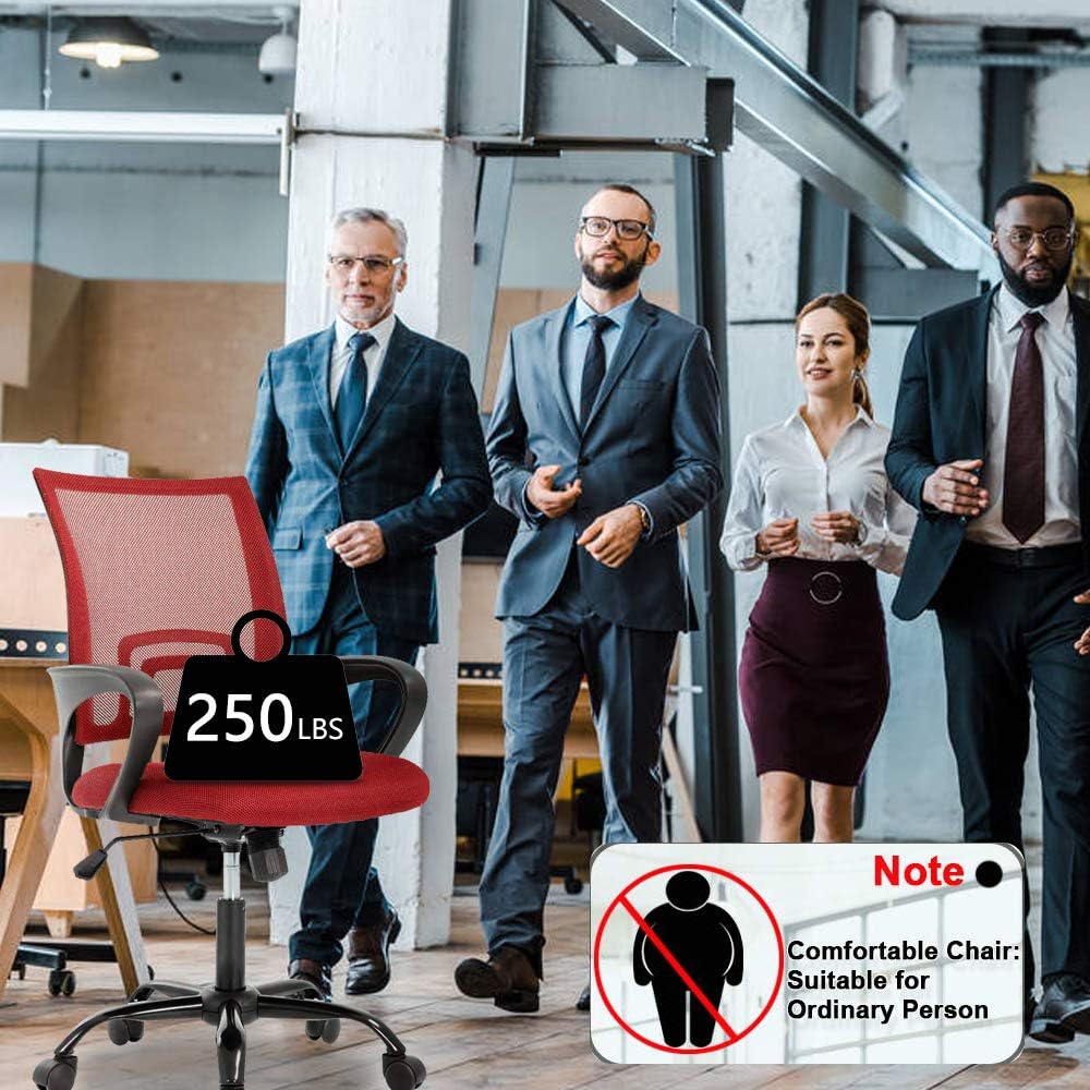 Ergonomic Office Chair Computer Desk Chair with Back Support Mesh Rolling Swivel PC Executive Chair Modern Adjustable Height Task Works Office Chair for Women Men, Red