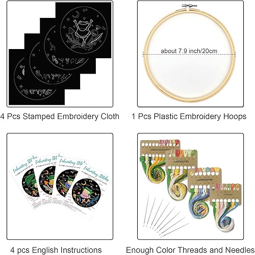 Miniatura 9 de Louise Maelys Juego de 4 kits de bordado de Navidad para principiantes, kit de punto de cruz para adultos, kits de punto de aguja para principiantes