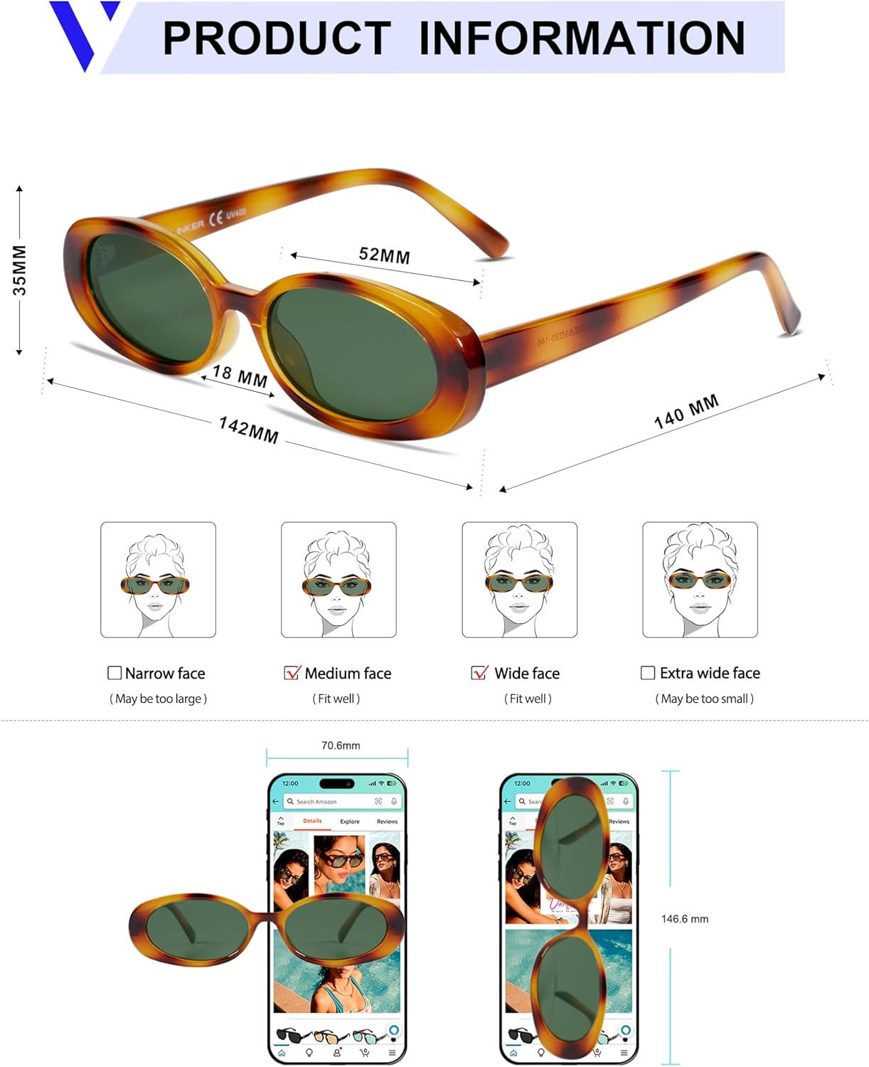 VANLINKER Polarized Retro Oval Sunglasses for Women and Men Small 90s Style VL9580 - Image 2