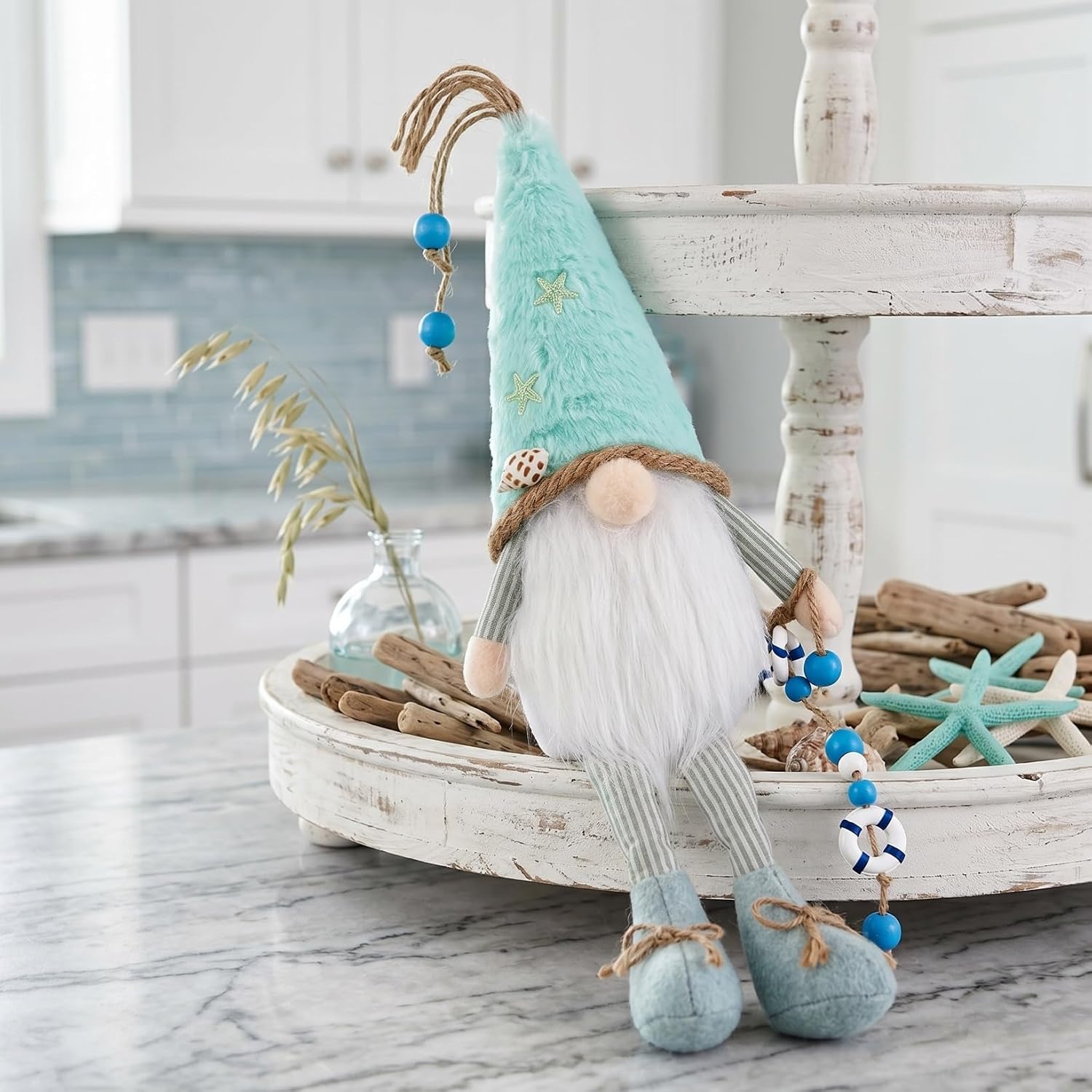 ABOOFAN Nautical Beach Themed Gnome, Soft Plush Ocean Gnome Doll, Summer Party Tiered Tray Decoration, Mediterranean Elf Ornament for Living Room, Kitchen, Bedroom - 45cm
