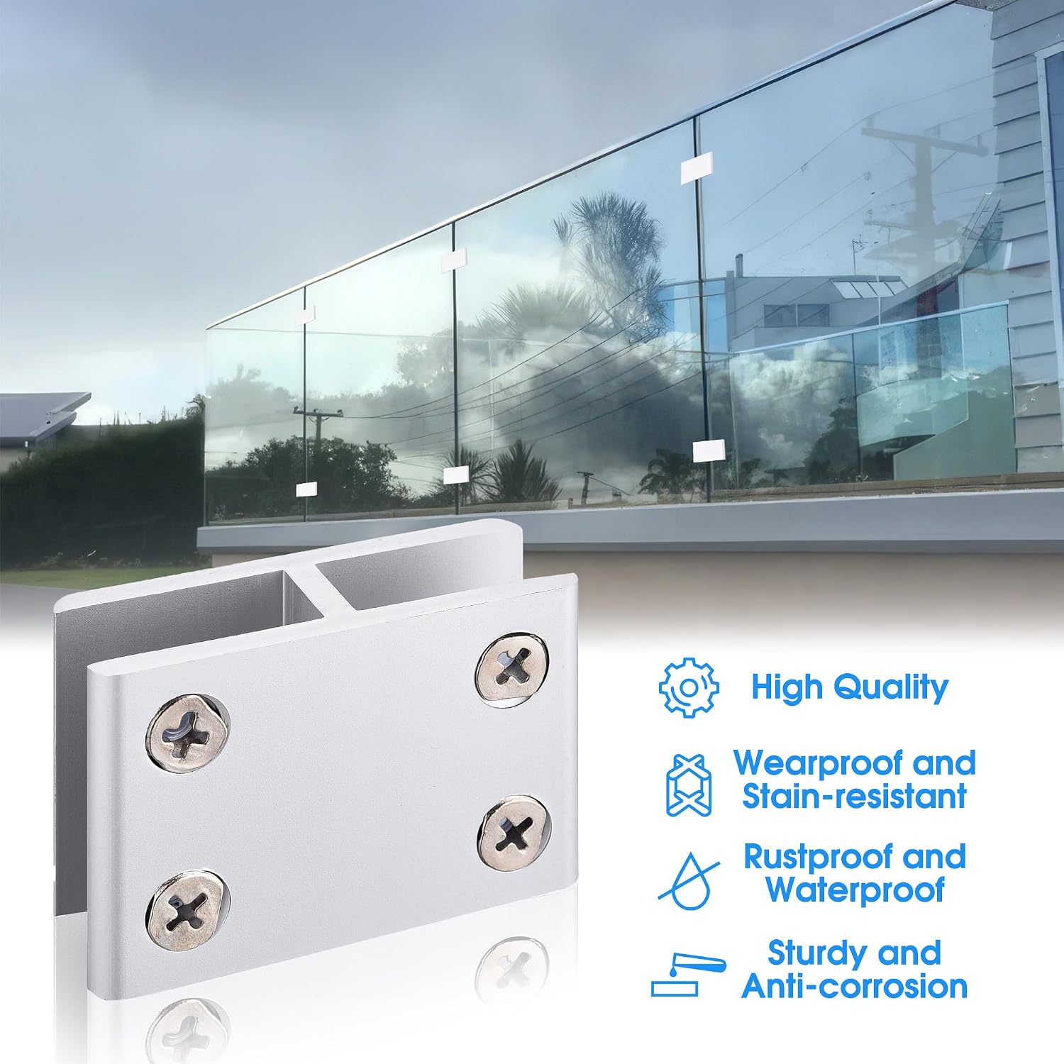 8 PACK Glass Clamp,180 degree glass to glass clamp,Adjustable Double Side Aluminum Alloy Glass Shelf Support Bracket,Glass Clip Holder for 8-10mm Thickness