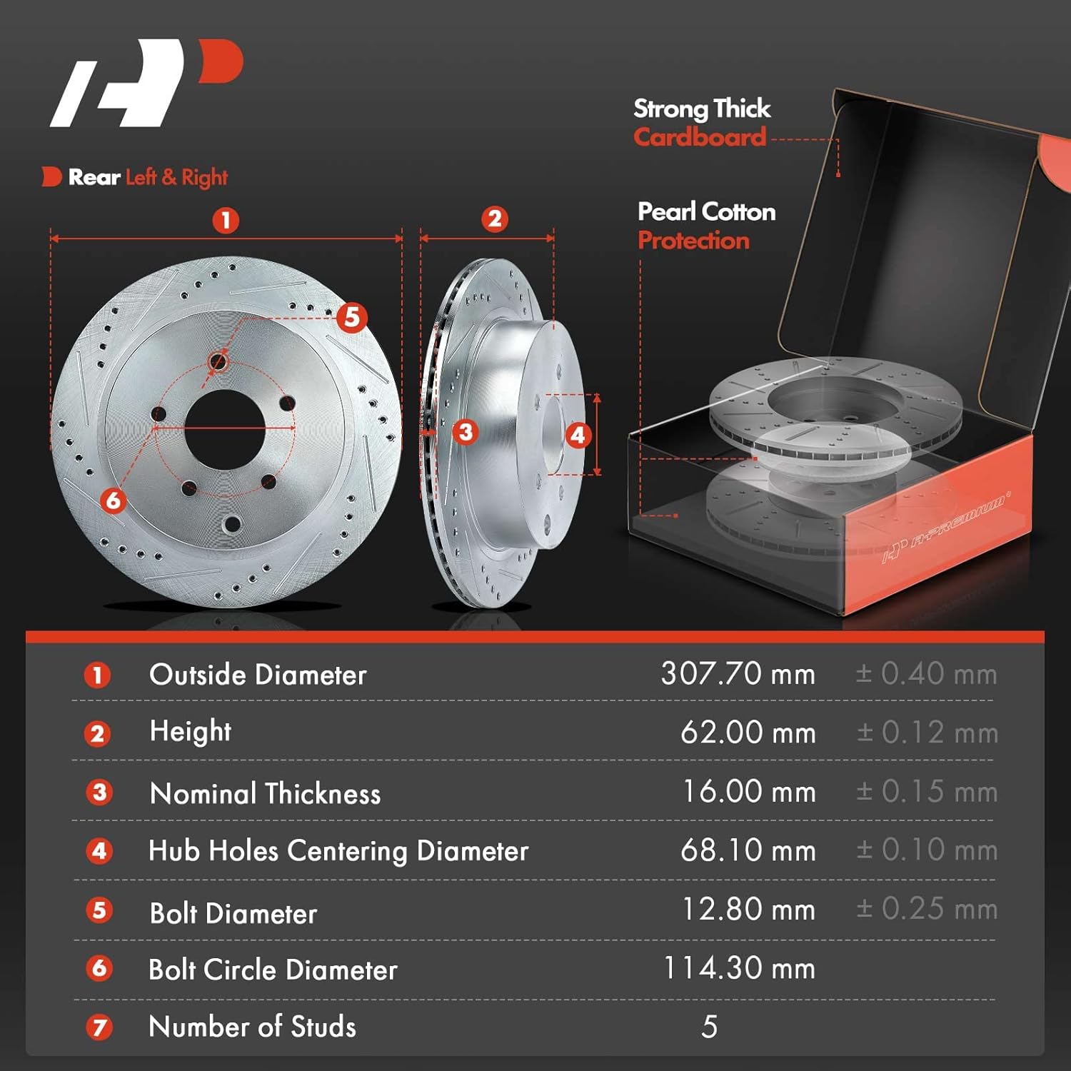 A-Premium Front and Rear Drilled and Slotted Disc Brake Rotors + Ceramic Pads Kit Compatible with Select Infiniti Models - QX70 2014, FX35 2005-2008/2011-2012, FX37 2013, FX45 2005-2008, 12-PC Set