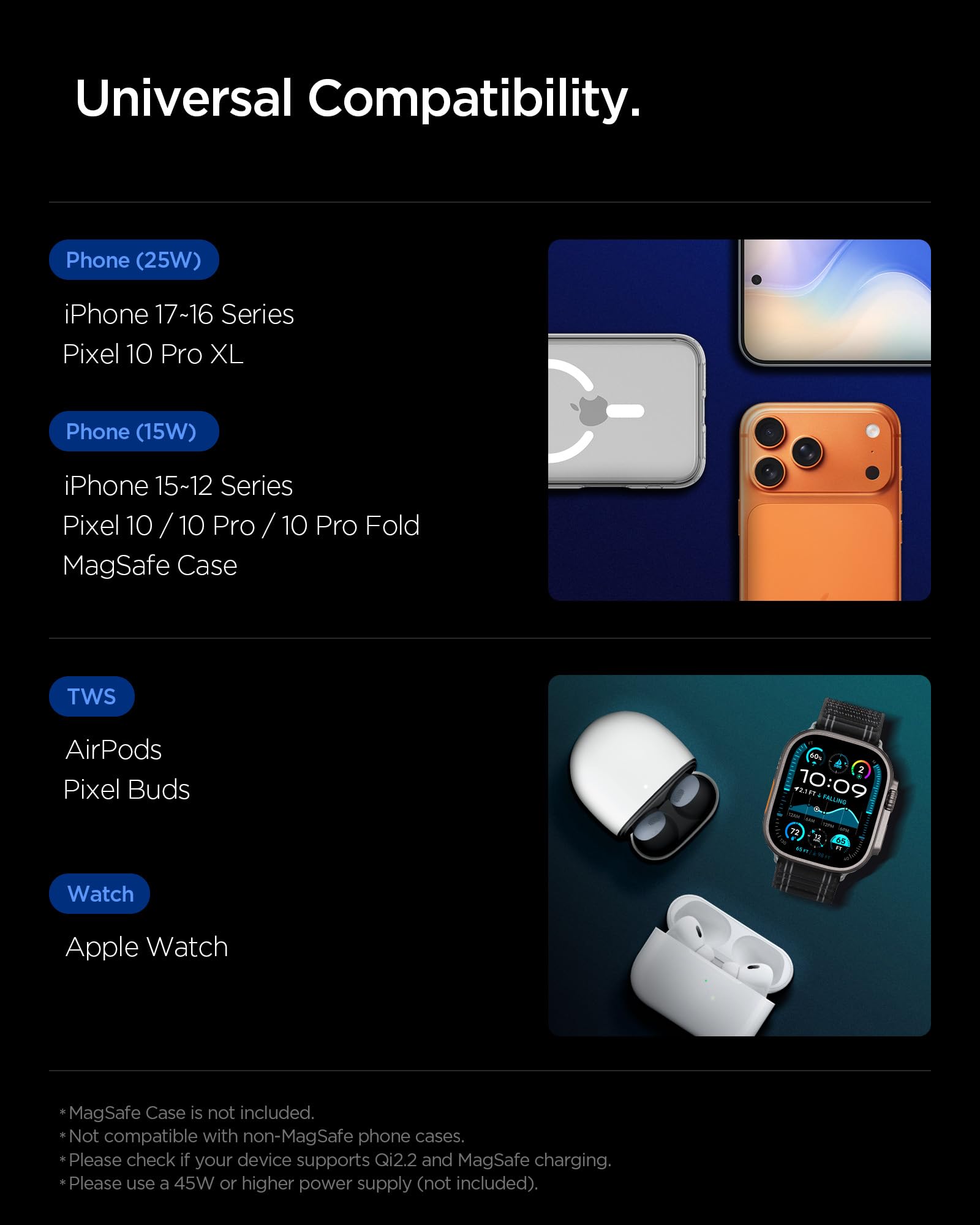 Spigen Essential Qi2.2 25W 3-in-1 MagSafe Ladestation Induktive Ladestation | Kabelloses Faltbares Ladegerät, Wireless Charger, Inkl. USB-C-Kabel, Kompatibel mit iPhone 17/16/15, Apple Watch und AirPods